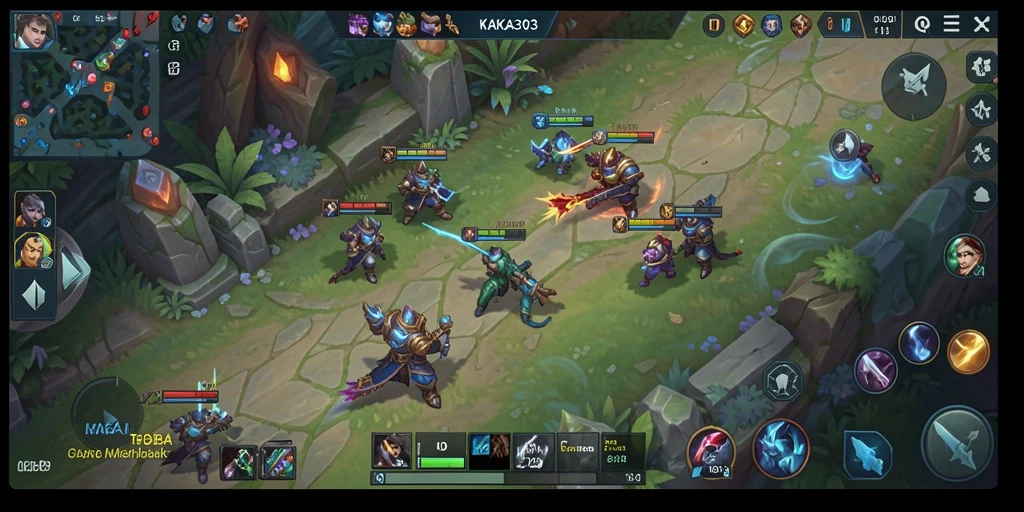 Screenshot gameplay KAKA303 menampilkan pertarungan seru di arena MOBA.