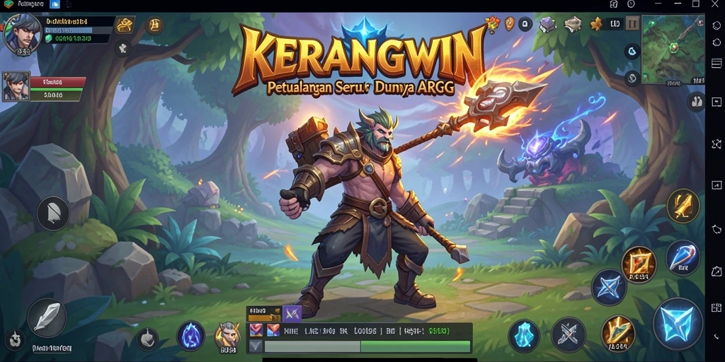 Screenshot gameplay KERANGWIN menampilkan pertarungan seru dan karakter heroik.