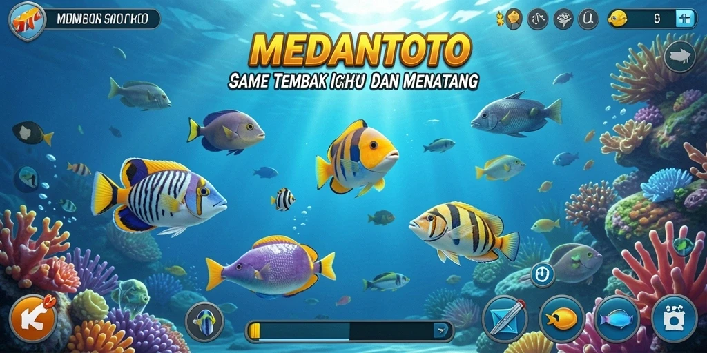 Tampilan gameplay MEDANTOTO yang seru dan penuh warna saat menembak ikan.
