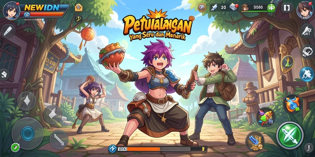 Tampilan gameplay <strong>NEWIDN</strong> menunjukkan petualangan yang seru di dunia Anime.