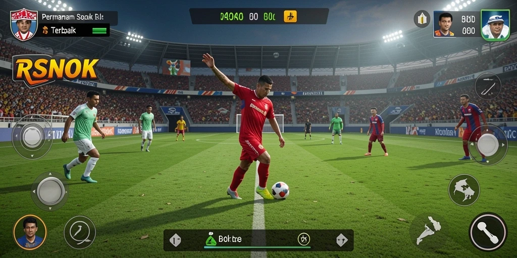 Tampilan gameplay <strong>RSNOK</strong> menampilkan aksi sepak bola yang seru.